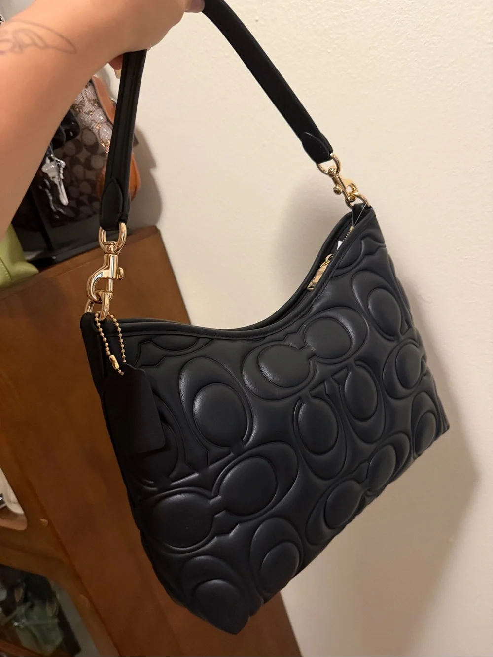 Coach Black Quilted Embossed signature leather Laurel with Gold Hardware